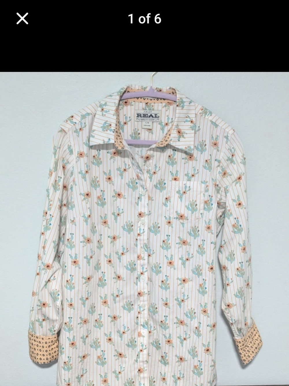 Ariat White Cactus And Floral Stripe Button-Down Shirt with Teal & Peach Accents